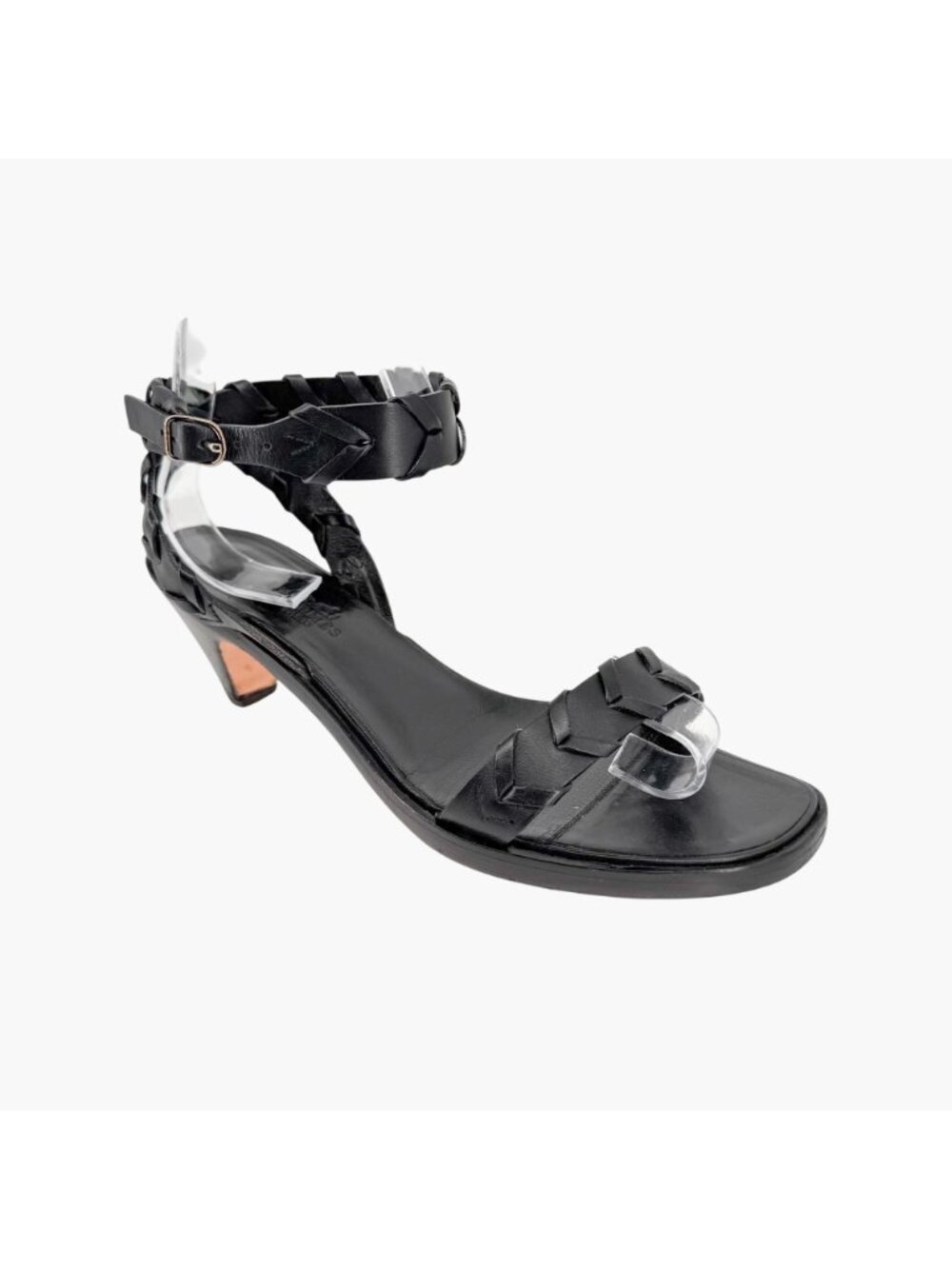 Hermes Vintage Woven Kitten Heel Sandals Black Leather Size 39 US 8.5 Women’s - Picture 8 of 15